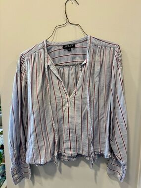 J. Crew Light Blue Blouse with Red and Navy Stripes